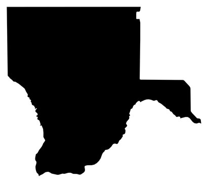A contour map of Kgalagadi District. Botswanan district silhouette