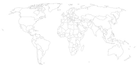 Fototapeta premium World Map Vector Outline with Country Borders Isolated on Transparent Background