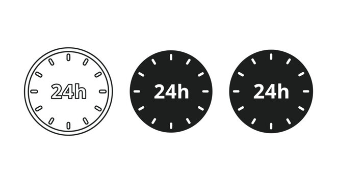 Three 24 hour analog clock icons in different styles