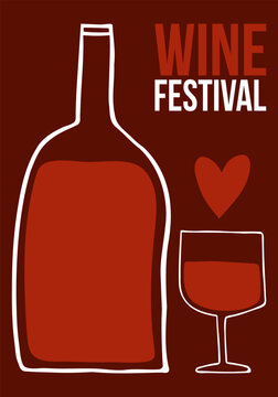 Wine Festival Poster Templates Set, Hand Drawn Minimalist Vector Design Featuring Red Wine Bottle, Wine Glasses, and Tasting Event Typography on White Background