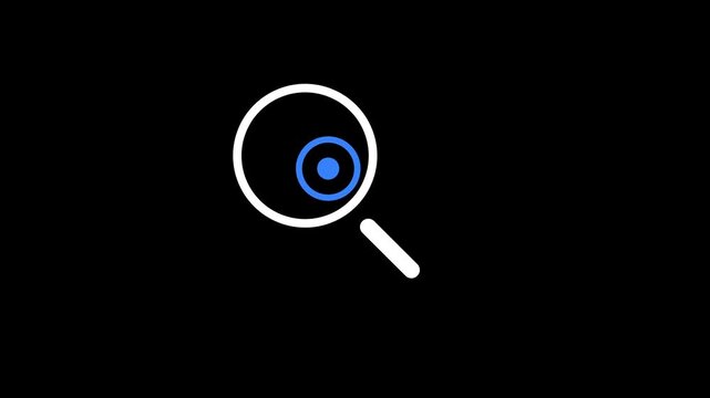 Search magnifying glass icon with blue target dot animation