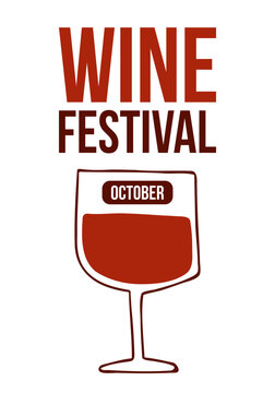 Wine Festival Poster Templates Set, Hand Drawn Minimalist Vector Design Featuring Red Wine Bottle, Wine Glasses, and Tasting Event Typography on White Background