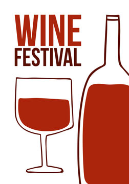 Wine Festival Poster Templates Set, Hand Drawn Minimalist Vector Design Featuring Red Wine Bottle, Wine Glasses, and Tasting Event Typography on White Background