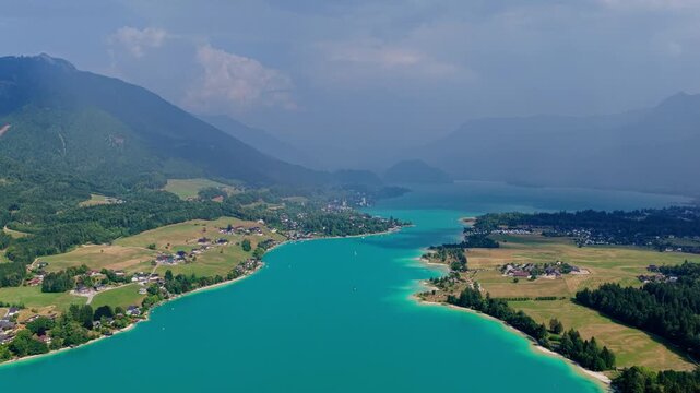 Landscape of idyllic forest at lake. Mountain scenery. Nature alp landscape. Alp lake scenic nature. Scenic nature alp hiking lake. Wilderness and adventure at forest with lake. Alp green landscape