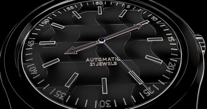 3D wireframe animation transforming into photorealistic luxury automatic watch.