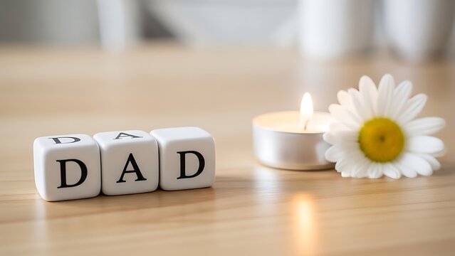 Dad wooden block with flower and candle