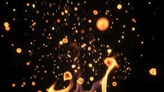 Sparks flying vertically against black background with moving vertically combustion particles ignition movement motion energy flame video fire heat