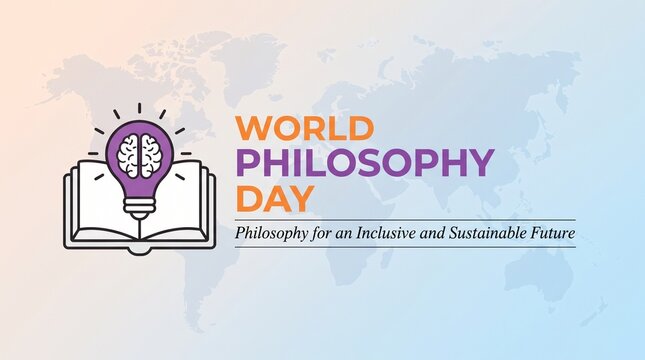 World philosophy day colorful illustration with book and brain lightbulb