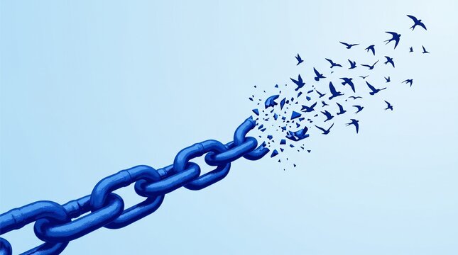 Broken chain releasing birds flying away