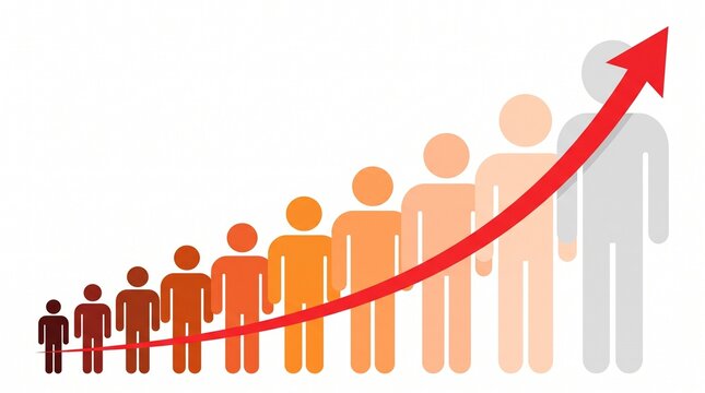 Growing people icons with upward arrow