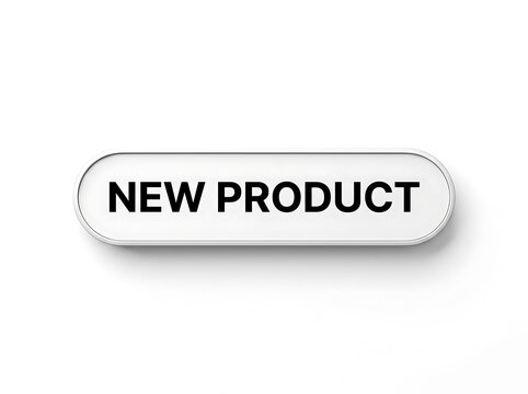 3d render of a white pillshaped button with the text new product
