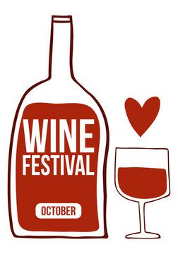 Wine Festival Poster Templates Set, Hand Drawn Minimalist Vector Design Featuring Red Wine Bottle, Wine Glasses, and Tasting Event Typography on White Background