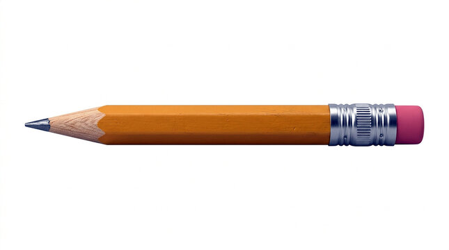 Yellow wooden pencil isolated on white background for writing drawing and office design.