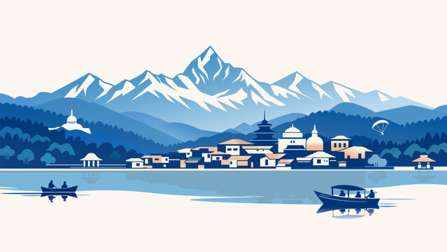 Himalayan Lakeside Village Landscape