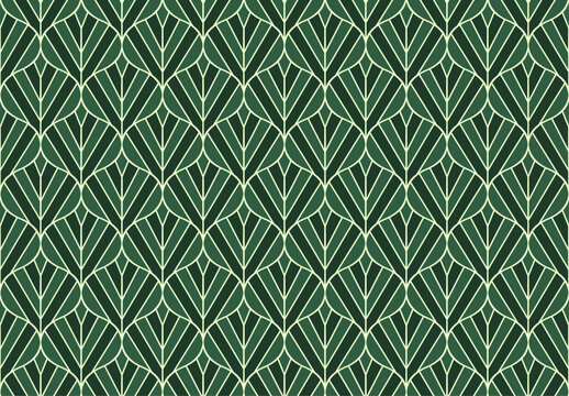 Abstract geometric leaf seamless pattern. Art deco botanical vector background.