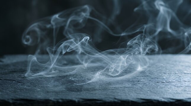 Soft Wisps Of Cool Atmospheric Vapor Floating On Solid Background Surface smoke blue grey background fog mist haze cloud abstract texture vapor atmospheric smooth motion dynamic flow soft effect
