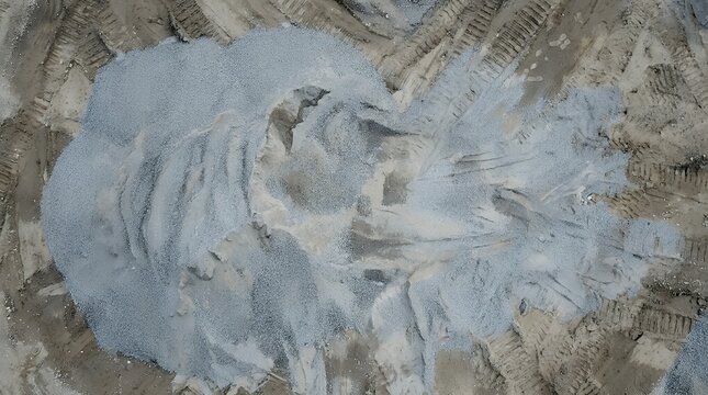 Aerial Top View of Fine Grey Granite Gravel and Sand Mix Aggregate Used in Heavy Construction gravel sand granite grey stone aggregate texture surface top view aerial background backdrop construction
