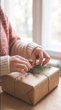 Tying a Christmas gift