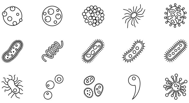 Microorganism Line Icons Set On White Background Scientific Illustration bacteria