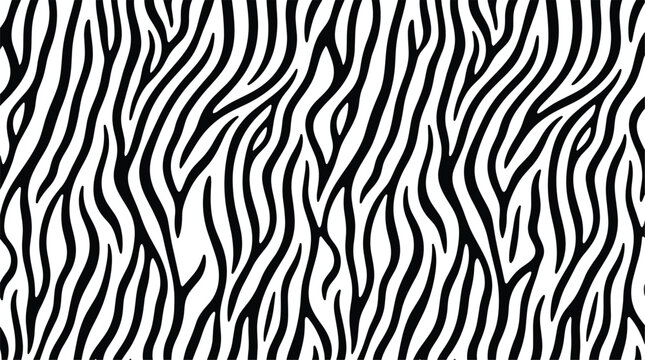 Seamless Black and White Zebra Stripe Pattern Vector Texture Background with Exotic Wild Animal Fur Print Lines for Fashion and Textile Designs