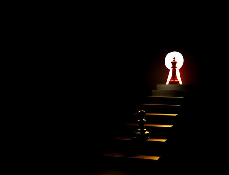 Chess Pawn Climbing Toward a King Through a Keyhole Symbolizing 1% Better Every Day