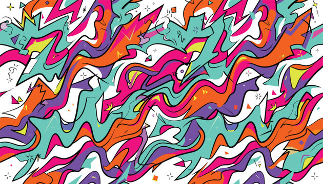 Seamless Graffiti Pattern with Abstract Vibrant Wave Shapes Colorful Urban Street Art and Trendy Hip Hop Geometric Elements Background