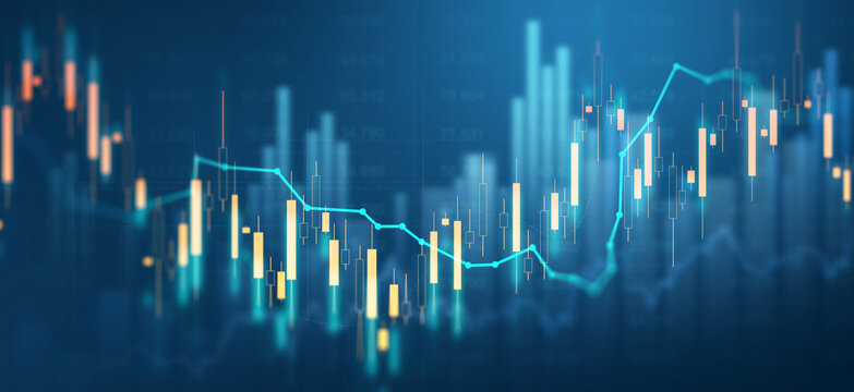 Financial graph with stock market data visualization and growth metrics. Business strategy, investment analysis and market performance monitoring illustration.