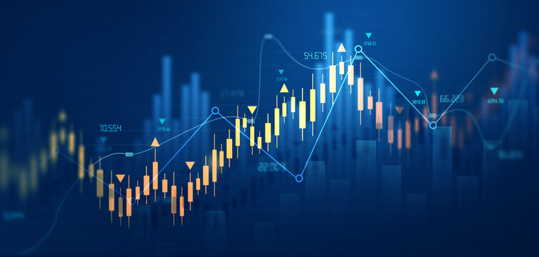 Financial graph with stock market data visualization and growth metrics. Business strategy, investment analysis and market performance monitoring illustration.