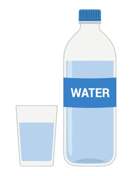 Clear plastic water bottle with glass filled water illustration design