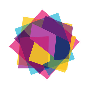 Colorful geometric shapes overlapping in vibrant transparent layered design