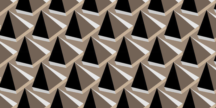 Geometric pyramid pattern vector, abstract 3D triangle texture in neutral tones, modern architectural background for textile design