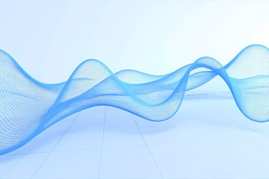 Abstract 3D wireframe grid mesh wave background in minimal blue and white 