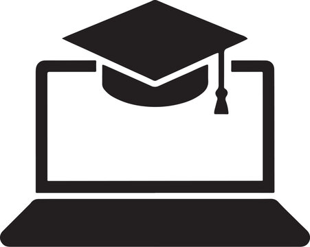 Laptop with graduation cap symbolizing online education and distance learning success.