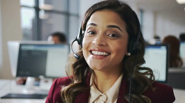 Call center employee helps customers with questions about products and services in an office setting