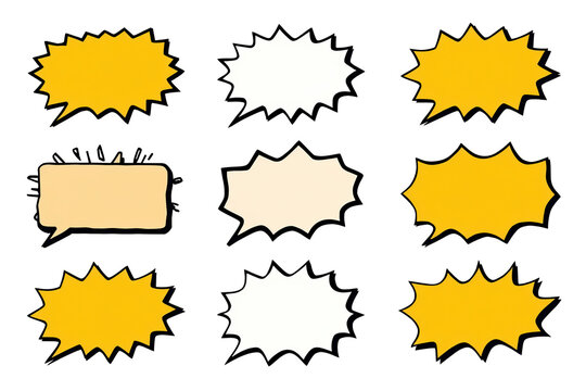 Set of blank comic burst labels in yellow and white