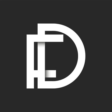 Monogram logo FD or DF lettermark, combines two letters F and D, clean geometric shapes with subtle drop shadows on a dark background, ideal for architecture firms, creative corporate identity.