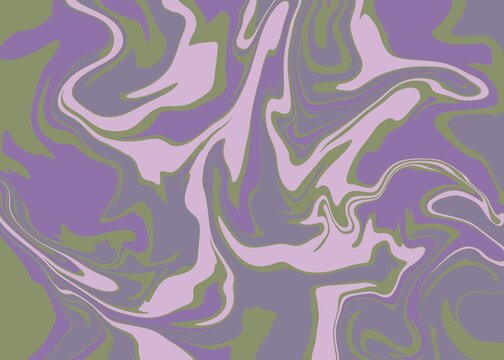 Abstract fluid marble texture background with purple green and beige swirling waves