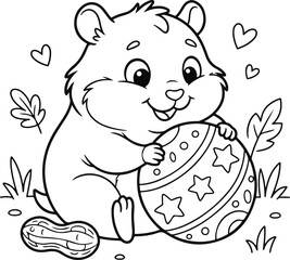 Obraz premium Cute hamster holding a star patterned ball with a peanut nearby