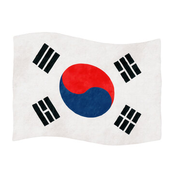 Korea flag illustration on a white background showing the round symbol and black trigrams in a simple design with no additional elements