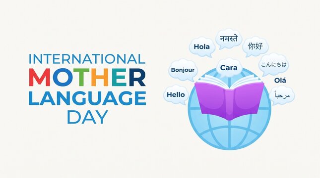 International mother language day colorful text and globe