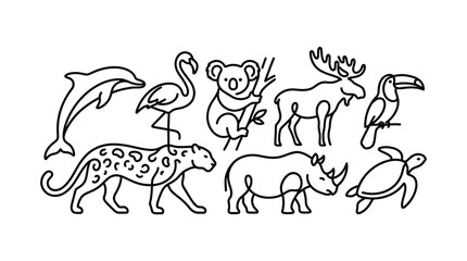 Naklejka premium Minimalist wild animal collection in continuous line art style