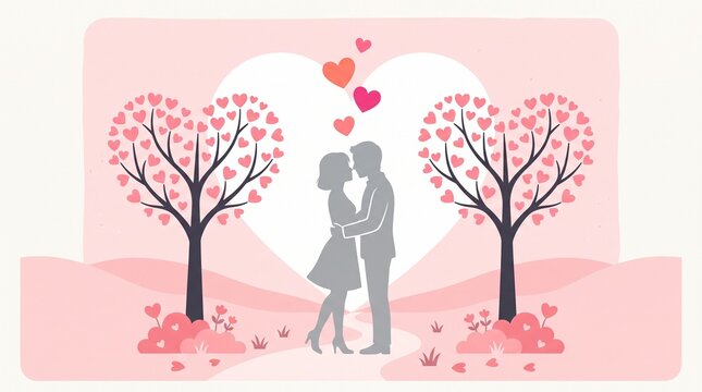 Couple kissing under blooming cherry blossom trees