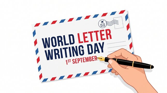 Hand writing on world letter writing day envelope