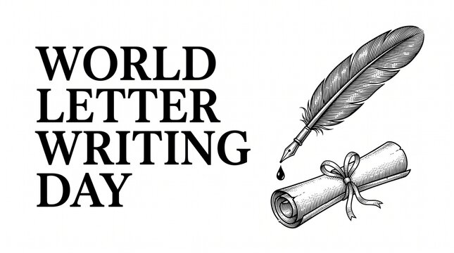 World letter writing day vintage style illustration