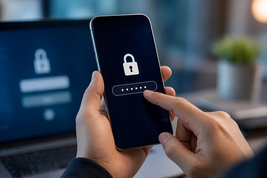 Person Holding Smartphone Displaying Security Lock and Passcode Screen
