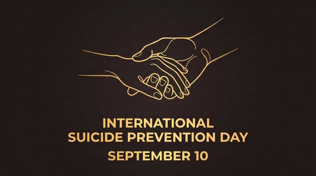 International Suicide Prevention Day golden line art hands dark banner