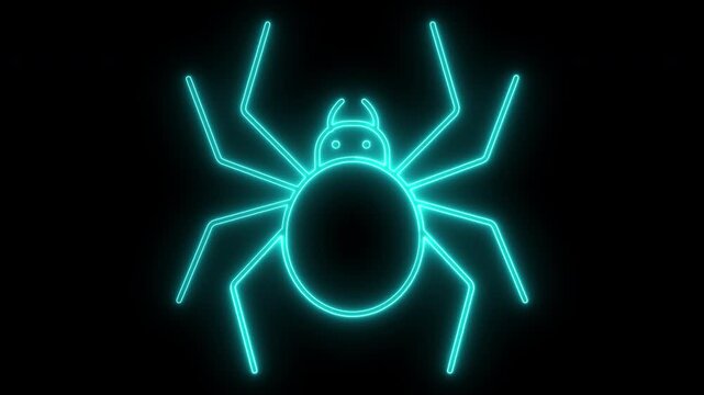 Glowing light blue spider icon animation made of dots light effect.