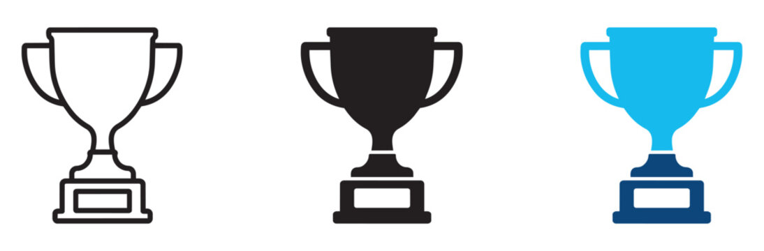 Trophy cup icon. Winner award symbol. Championship prize sign. Simple pictogram for victory, success, achievement, competition, ranking, sports, business goals and top performance interface design.