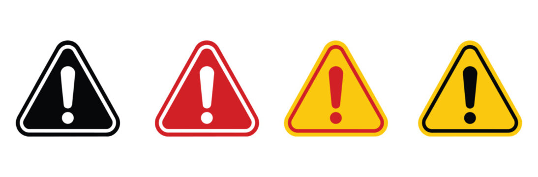Warning icon. Attention exclamation mark symbol. Hazard alert sign. Simple pictogram for danger, caution, error, safety, notification and system interface design.