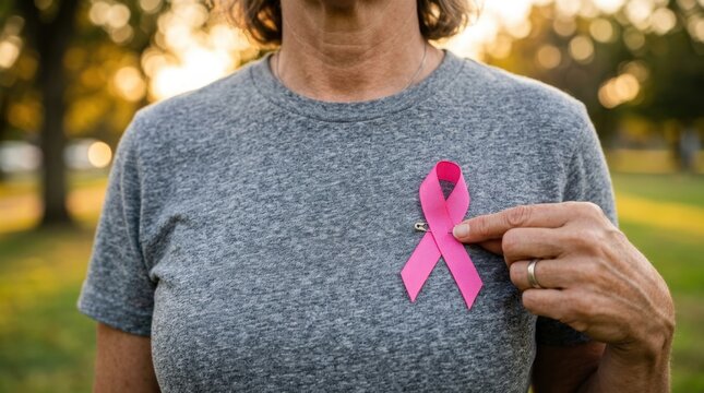 Woman Wearing Breast Cancer Ribbon